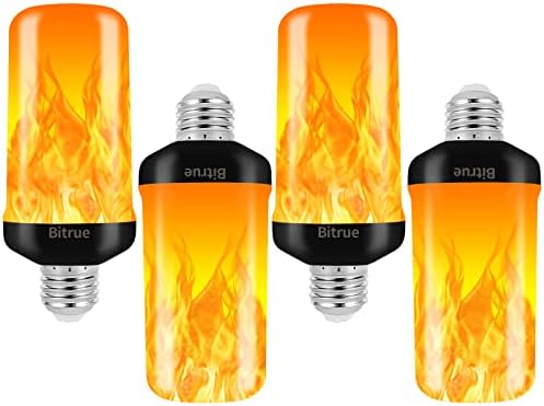 Bitrue LED Flame Effect Light Bulb, 4 Modes Flame Light Bulbs, E26 Base Fire Light Bulb with Gravity Sensor,Flickering Light Bulbs Halloween Home Party(4 Pack)