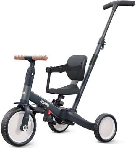 newyoo Tricycle for Toddlers 1-3, Toddler Bike, Trike with Push Handle, Perfect Boys and Girls Birthday Gift and Toys, Balance Bike with Backrest and Safety Belt, TR007, Dark Gray