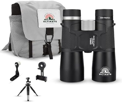 12x50 High Power Binoculars for Adults – HD Waterproof Binoculars with BaK-4 Prism, Phone Adapter & Tripod Mount – Bird Watching, Hunting, Stargazing, Travel, Cruise - Jet Black