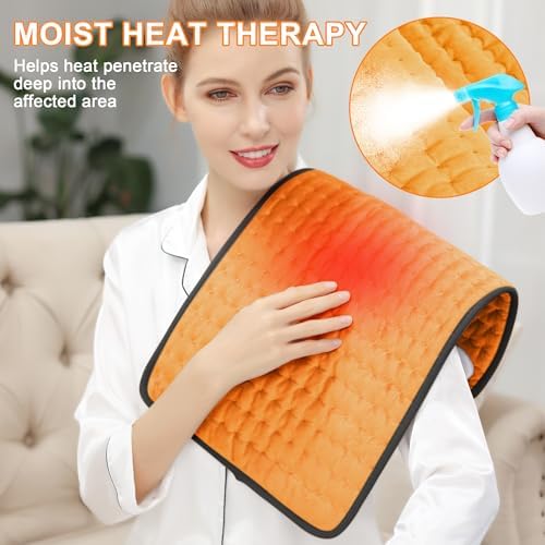 Heating Pad-Electric Heating Pads for Back,Neck,Abdomen,Moist Heated Pad for Shoulder,Knee,Hot Pad for Arms and Legs,Dry&Moist Heat & Auto Shut Off(Orange Black, 12''×24'')