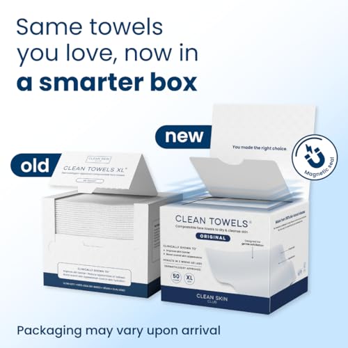 Clean Skin Club Clean Towels XL™, 100% USDA Biobased Face Towel, Disposable Face Towelette, Eczema Association Accepted, Makeup Remover Dry Wipes, Ultra Soft, 50 Ct, 1 Pack