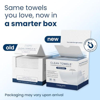 Clean Skin Club Clean Towels XL™, 100% USDA Biobased Face Towel, Disposable Face Towelette, Eczema Association Accepted, Makeup Remover Dry Wipes, Ultra Soft, 50 Ct, 1 Pack