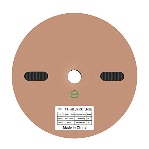 XHF 5/16 Inch(8mm) 82 Ft XHF 3:1 Waterproof Heat Shrink Tubing Roll Marine Grade Adhesive Lined Heat Shrink Tube, Insulation Sealing Oil-Proof Wear-Resistant Black