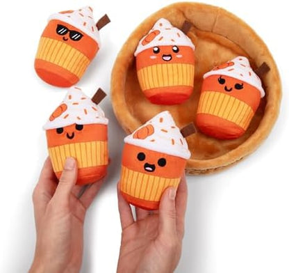 Emotional Support Lattes by Relatable, Fall Plushies Stuffed Animal Toy, Perfect Small Gift for Coffee Lovers, Gift Baskets, and Loved Ones of All Ages, Includes 5 Fall Plushies with Carrying Basket