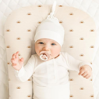 Konssy Muslin Baby Lounger Cover 2 Pack, 100% Cotton Newborn Lounger Cover, Soft and Breathable Baby Nest Slipcover for Boys Girls (Camel,Sun)