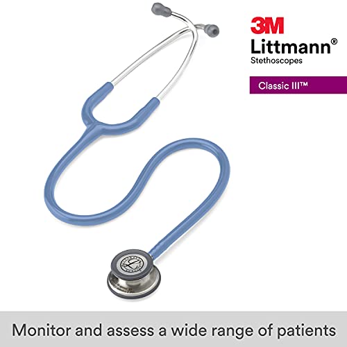 3M Littmann Classic III Monitoring Stethoscope, 5630, More Than 2X as Loud, Weighs Less, Stainless Steel Chestpiece, 27" Ceil Blue Tube