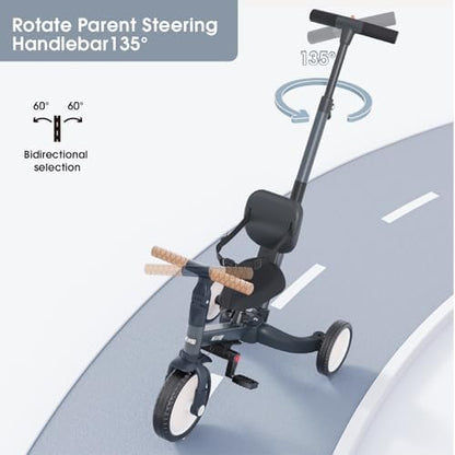 newyoo Tricycle for Toddlers 1-3, Toddler Bike, Trike with Push Handle, Perfect Boys and Girls Birthday Gift and Toys, Balance Bike with Backrest and Safety Belt, TR007, Dark Gray