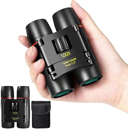 12X25 Mini Pocket Binoculars Compact, Small Lightweight Foldable for Adults Kids Bird Watching, Travel, Opera Concert, Hiking, Cruise, Football Game Green