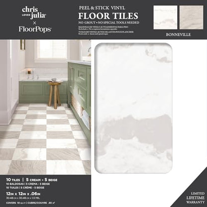FloorPops x Chris Loves Julia 12-in by 12-in Bonneville Beige Peel and Stick Floor Tiles, FP5061