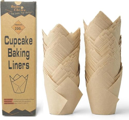 Nordic 75GSM Paper 200pcs Natural Tulip Cupcake Liners for Baking Cups, Unbleached EU Parchment paper Tulip Muffin Liners, Cupcake Wrapper for Party, Christmas