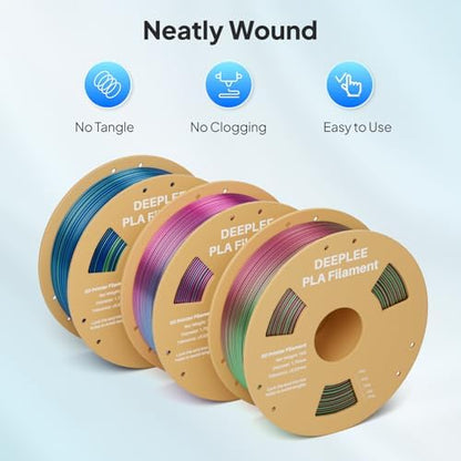 DEEPLEE Silk PLA 3D Printer Filament 1.75mm 1kg, Silk Gold PLA, Dimensional Accuracy +/-0.02mm, Smooth & Shiny Texture, Multi Color 3D Printing Filament