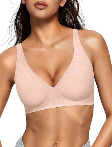 OEAK Womens Deep V Bras Wireless Comfortable Bra Supportive No Underwire Bras Tshirt Push Up Bralettes Plunge Seamless Bra