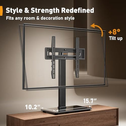 Perlegear Universal Swivel TV Stand Base for 32–70 inch TVs, Height Adjustable Table Top TV Stand Mount with Tilt, Tempered Glass Base, Holds up to 88 lbs, Max VESA 400x400mm, PGTVS26