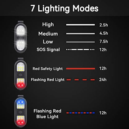 2 Pack Clip on Flashlights, Running Light for Runners Rechargeable Safety Lights for Walking at Night Hands Free Flashlight Portable LED Work Light Warning Flashing Camping Hiking Walking Dog Black