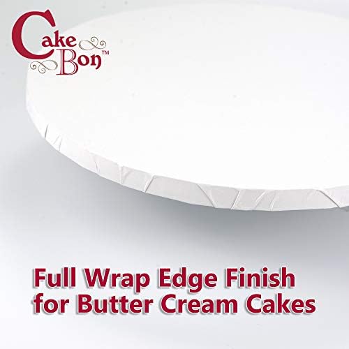 Cakebon Cake Boards - Sturdy 1/2 Thick Drums - 8 Inch Professional Fully Wrapped Edges White 3-Pack