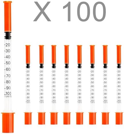 U-100 Syringes with Needle - 30G 5/16" (8mm) 1ml/cc Disposable Syringe, Individual Wrapped, 100PACK