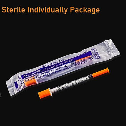 U-100 1ml Syringe with Needle, 31G 1/4" 6mm 1cc Syringes, Disposable Individual Package, Pack of 100