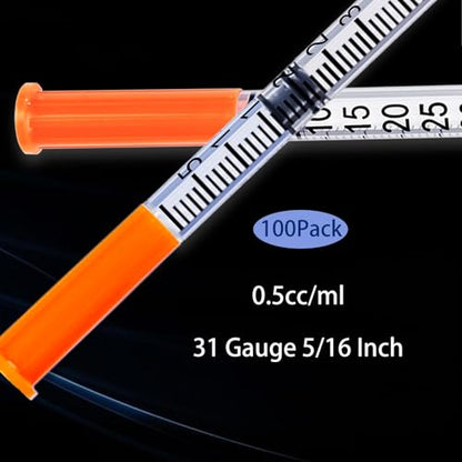 0.5ML Syringe, Lab Supplies Syringes 31G 5/16 Inch, Individually Wrapped, Pack of 100