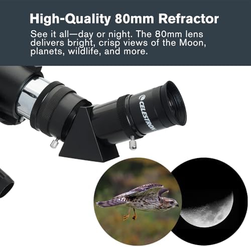 Celestron Travel Scope 80 Portable Refractor Telescope – 80mm Aperture, Fully-Coated Glass Optics – Includes Tripod, Smartphone Adapter, Backpack & Software – Ideal for Beginners & Travel
