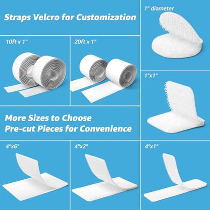 Art3d 20 Sets Hook and Loop Tape Sticky Back, 4"x6" Double-Sided Adhesive Strip,Heavy Duty, White