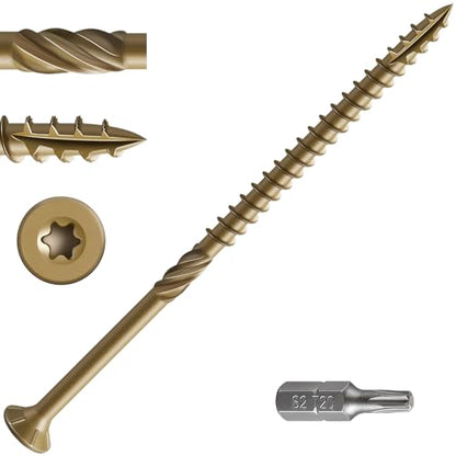 #10 * 5" Extended Deck Screws, (76 pcs) 2 lbs.Lengthen Exterior Wood Screws, Rust Resistant epoxy Coated, Bronze, T25 Star Bit