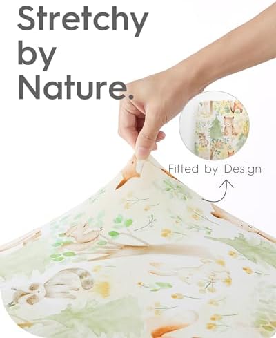 Mini Crib Sheets 24x38, Ultra Soft Pack N Play Sheets Fitted Boy Girl, Neutral Pack and Play Mattress Sheets, Premium Jersey Knit Portable Crib Sheets Hypoallergenic, Forest Bear & Deer