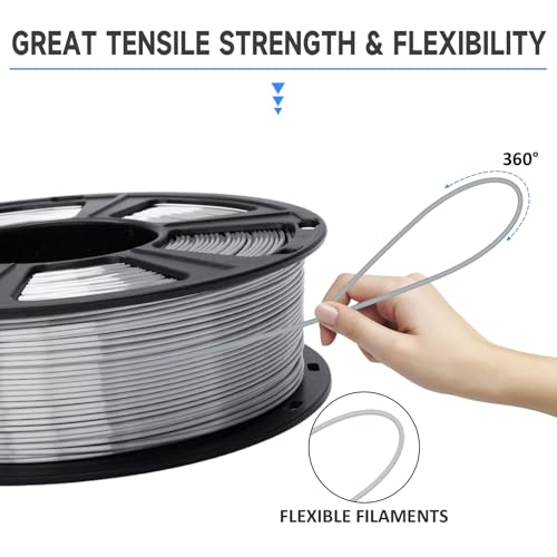 GIANTARM Silk Metallic Silver PLA 3D Printer Filament 1kg Spool, 1.75mm Dimensional Accuracy +/-0.03mm, 1080 Feet per Roll, Vacuum Packaging