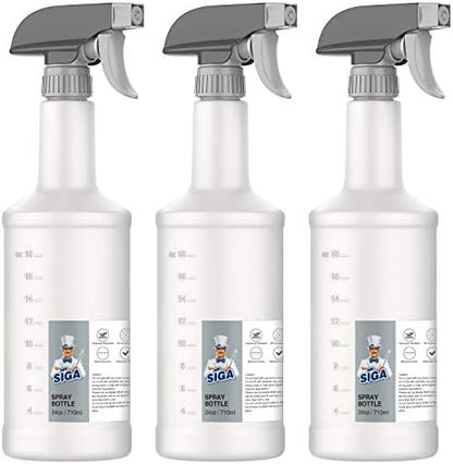 MR.SIGA 24 oz Empty Plastic Spray Bottles for Cleaning Solutions, Heavy Duty Household Reusable Spray Bottles with Measurements and Adjustable Leak Proof Nozzle, 3 Pack