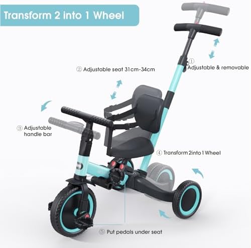 newyoo Tricycles for 1-3 Year Olds, Toddler Bike, Birthday Gift and Toy for Boys and Girls, Toddler Tricycle with Parent Push Handle, Trike with Backrest and Safety Belt, Blue, TR007