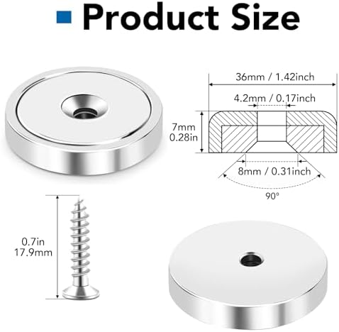 LOVIMAG Strong Neodymium Cup Magnets, 150lb+ Waterproof, Heavy Duty Rare Earth with Holes, Silver, 12 Pack