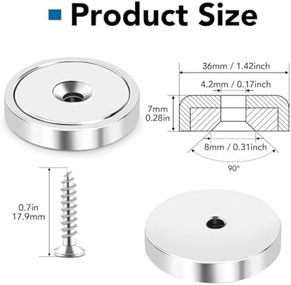 LOVIMAG Strong Neodymium Cup Magnets, 150lb+ Waterproof, Heavy Duty Rare Earth with Holes, Silver, 12 Pack