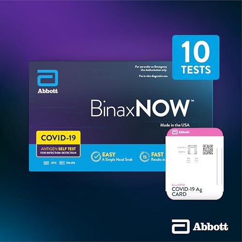 BinaxNOW COVID-19 Antigen Self Test, 1 Pack, 10 Tests Total, COVID Test With 15-Minute Results Without Sending to a Lab, Easy to Use at Home