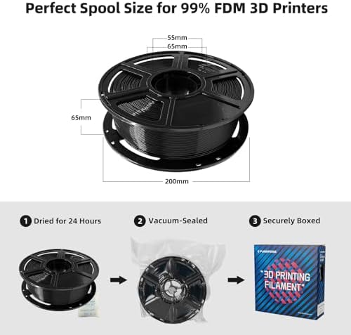 FLASHFORGE PLA Filament 1.75mm, 3D Printer Filament 1kg (2.2lbs) Spool, Dimensional Accuracy +/- 0.02mm, 3D Printing Filament Easy to Use and Fits for Most FDM 3D Printers (Black)