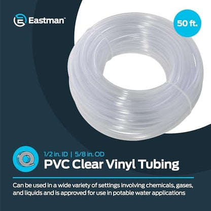 Eastman 1/2 Inch ID (5/8 Inch OD) PVC Clear Vinyl Tubing, 50 Foot Length, 98623