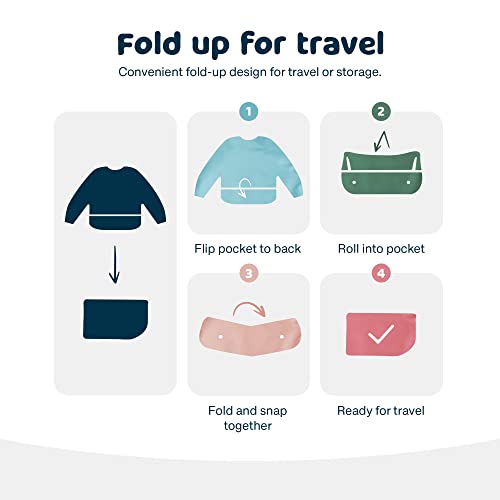 Tiny Twinkle Mess Proof Baby Bib,Waterproof Smock Baby Bib for Eating,Machine Washable Long Sleeve Bib,Baby Led Weaning,Toddler Bib,BLW Supplies(Checkers Sage, Small 6-24 Months)