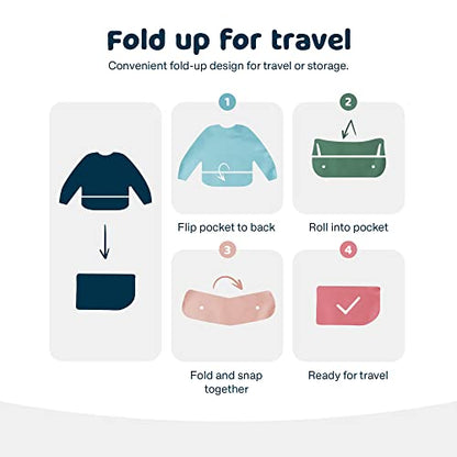 Tiny Twinkle Mess Proof Baby Bib,Waterproof Smock Baby Bib for Eating,Machine Washable Long Sleeve Bib,Baby Led Weaning,Toddler Bib,BLW Supplies(Checkers Sage, Small 6-24 Months)