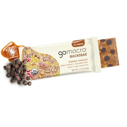 GoMacro MacroBar Organic Vegan Protein Bars - Salted Caramel + Chocolate Chips (2.3 Ounce Bars, 12 Count)