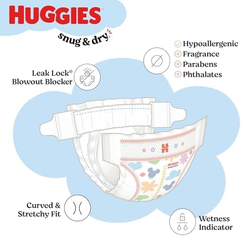Huggies Size 1 Diapers, Snug & Dry Newborn Diapers, Size 1 (8-14 lbs), 128 Count, Packaging May Vary