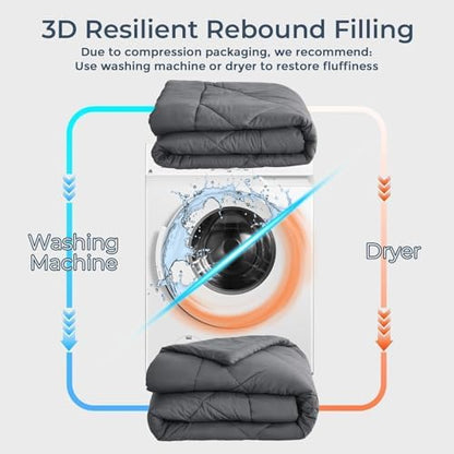 HEVUMYI 7 Pieces Queen Comforter Set, All Season Reversible Bed in a Bag Queen, Ultra Soft Queen Bedding Set with Grey Comforter, Flat Sheet, Fitted Sheet, Pillowcases, Pillow Shams, Dark Grey