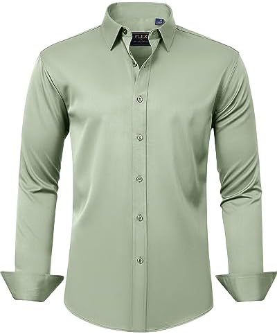 J.VER Men's Dress Shirts Solid Long Sleeve Stretch Wrinkle-Free Formal Shirt Business Casual Button Down Shirts