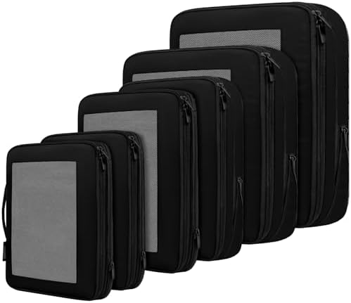 BAGAIL 4 Set/6 Set/8 Set Compression Packing Cubes Travel Accessories Expandable Packing Organizers (Square Mesh, 06-Black)