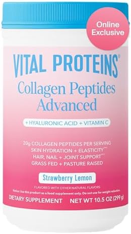 Vital Proteins Collagen Peptides Advanced, Hydrolyzed Peptides with Hyaluronic Acid and Vitamin C - Strawberry Lemon Flavor Powder, 10.5oz
