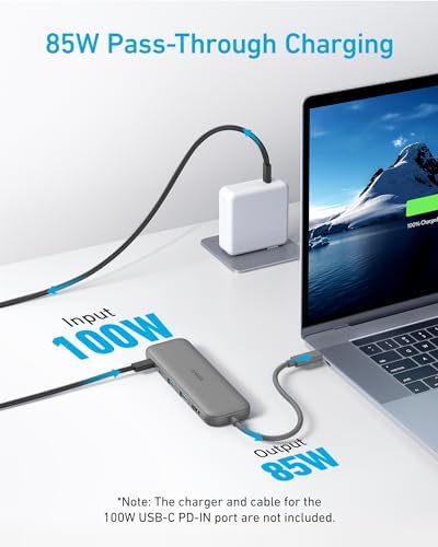 Anker USB C Hub, 5-in-1 USBC to HDMI Splitter with 4K Display, 1 x Powered USB-C 5Gbps & 2×Powered USB-A 3.0 5Gbps Data Ports for MacBook Pro, MacBook Air, Dell and More (Grey)
