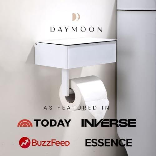 Day Moon™ White Toilet Paper Holder with Shelf - Wipe Holder for Bathroom, Flushable Wipes Dispenser, Toilet Paper and Wipes Holder