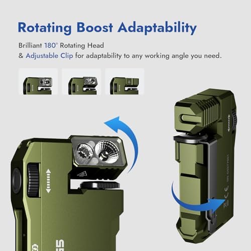 WUBEN G5 Rechargeable EDC Flashlight, Powerful RGB Flashights, 400 Lumens Portable Flat Mini Flashlights, IP68 Waterproof Multi-Mode Magnetic Small Keychain Flashlight for Camping, Emergency (Green)