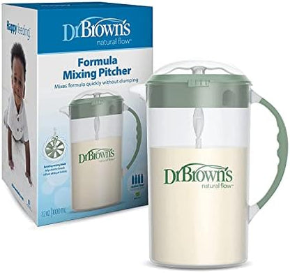 Dr. Brown's Baby Formula Mixing Pitcher 32oz, Olive with Anti-Colic Options+ Narrow Baby Bottles, 4 Pack, 8 oz