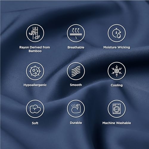 Bedsure Cooling Pillow Cases Queen Size Set of 2, Rayon Derived from Bamboo Cooling Pillowcases for Hot Sleepers, Cool Pillow Covers with Envelope Closure for Women Men, Navy Blue, 20x30 Inches