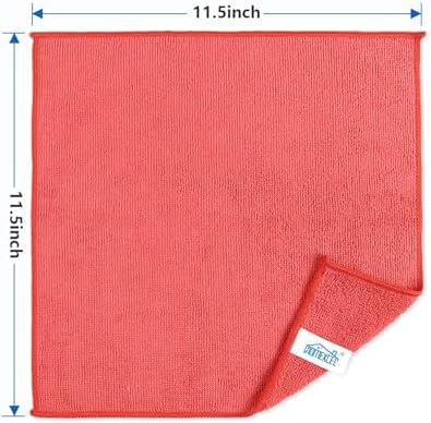 HOMEXCEL Red Microfiber Cleaning Cloth, 100 Pack Cleaning Towels for Kitchen, Lint Free, Scratch-Free, Highly Absorbent, and Reusable Cleaning Rags for House, Window and Glass, Cars, 11.5 X11.5 inch