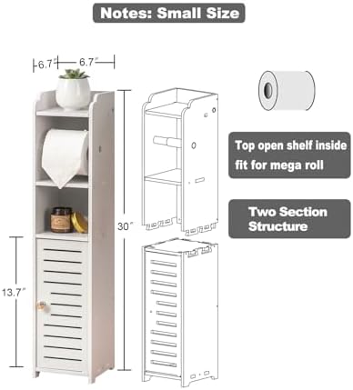 AOJEZOR Toilet Paper Holder Stand: Bathroom Storage Cabinet Beside Toilet for Small Space Bathroom with Toilet Roll Holder - White