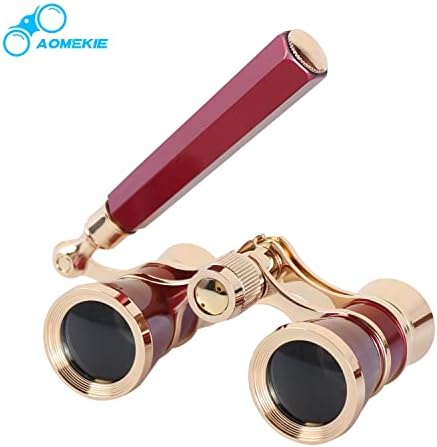 Aomekie Opera Glasses Binoculars 3X25 Theater Glasses Mini Binocular Compact with Handle for Adults Women in Musical Concert（Red）